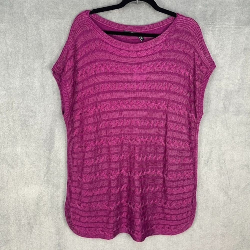 Ralph Lauren LRL Sweater Womens XXL Purple Cable Knit Short Sleeve Preppy Career